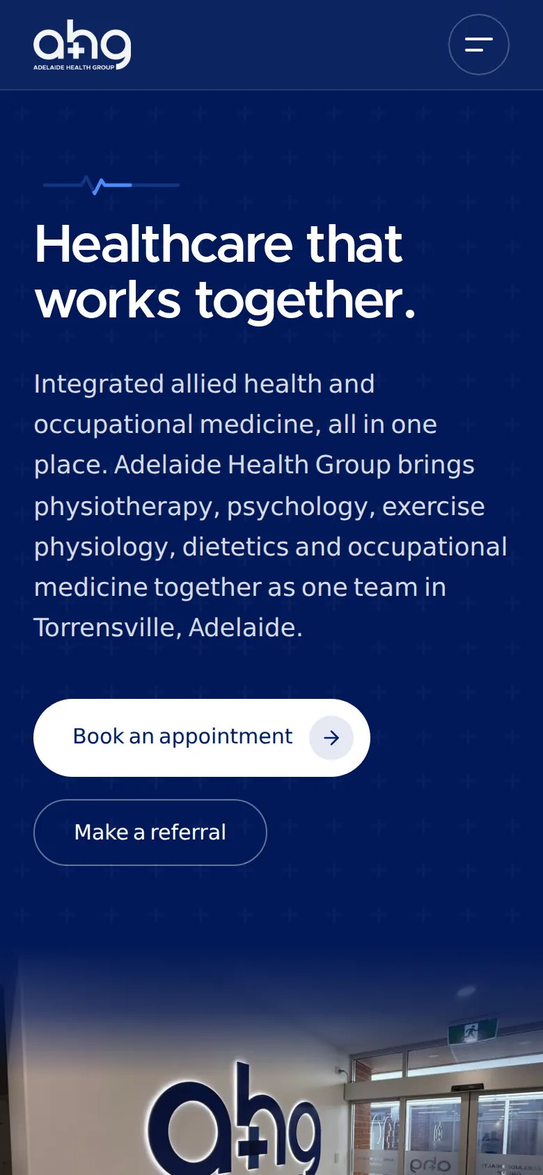 Adelaide Health Group home page on a phone