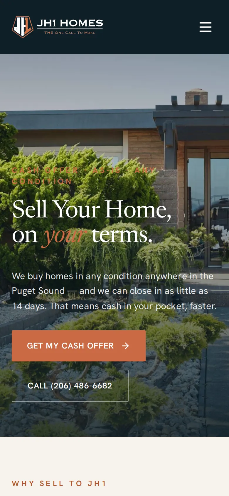 JH1 Homes sell page on a phone