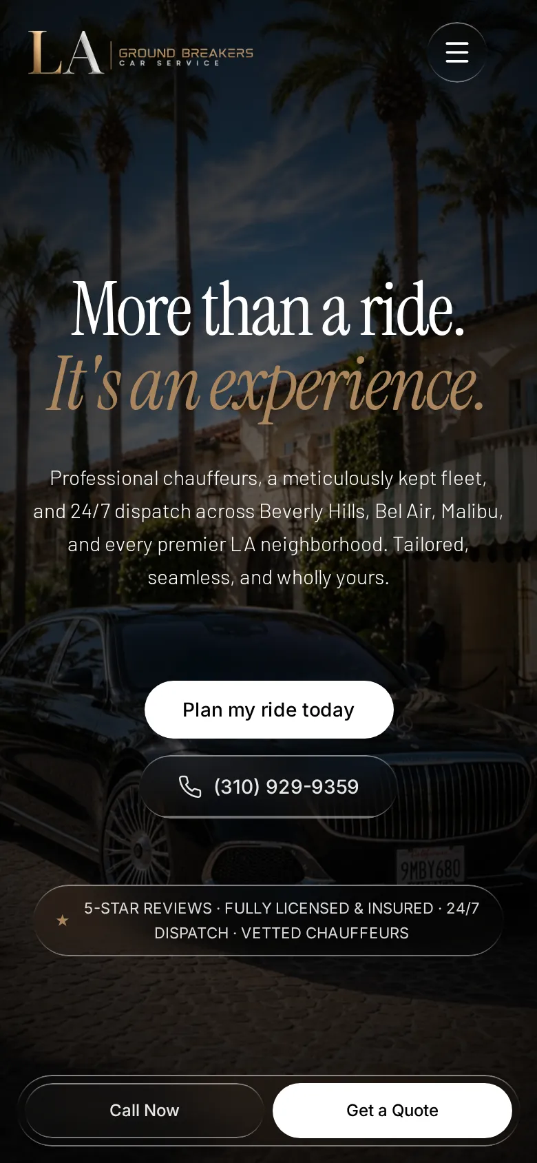 LA Groundbreakers home page on a phone