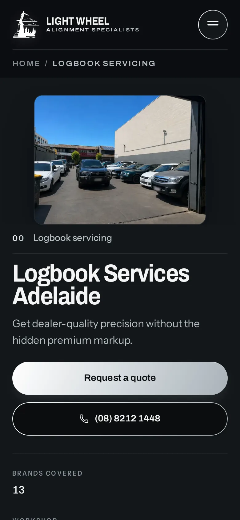 Light Wheel Alignment logbook servicing page on a phone
